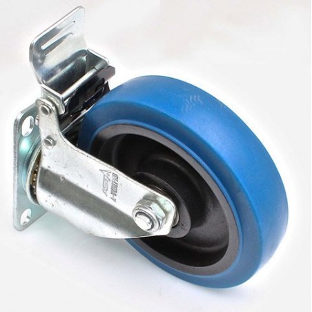 Drejehjul med bremse og plade 125 mm TPR – 100 kg - Billede 2