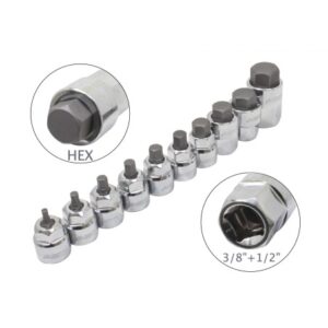 10PCS 3/8" + 1/2" DR. LOW PROFILE METRIC HEX BIT
