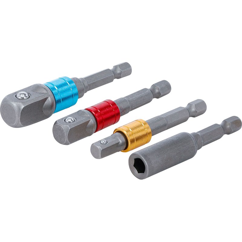Adaptersæt til boremaskiner | farvet | udvendig sekskant 6,3 mm (1/4") | 6,3 mm (1/4"), 10 mm (3/8"), 12,5 mm (1/2"), indvendig sekskant 6,3 mm (1/4") | 4 dele