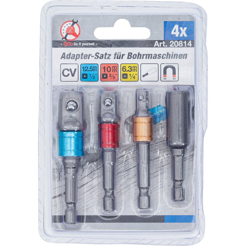 Adaptersæt til boremaskiner | farvet | udvendig sekskant 6,3 mm (1/4") | 6,3 mm (1/4"), 10 mm (3/8"), 12,5 mm (1/2"), indvendig sekskant 6,3 mm (1/4") | 4 dele - Billede 5