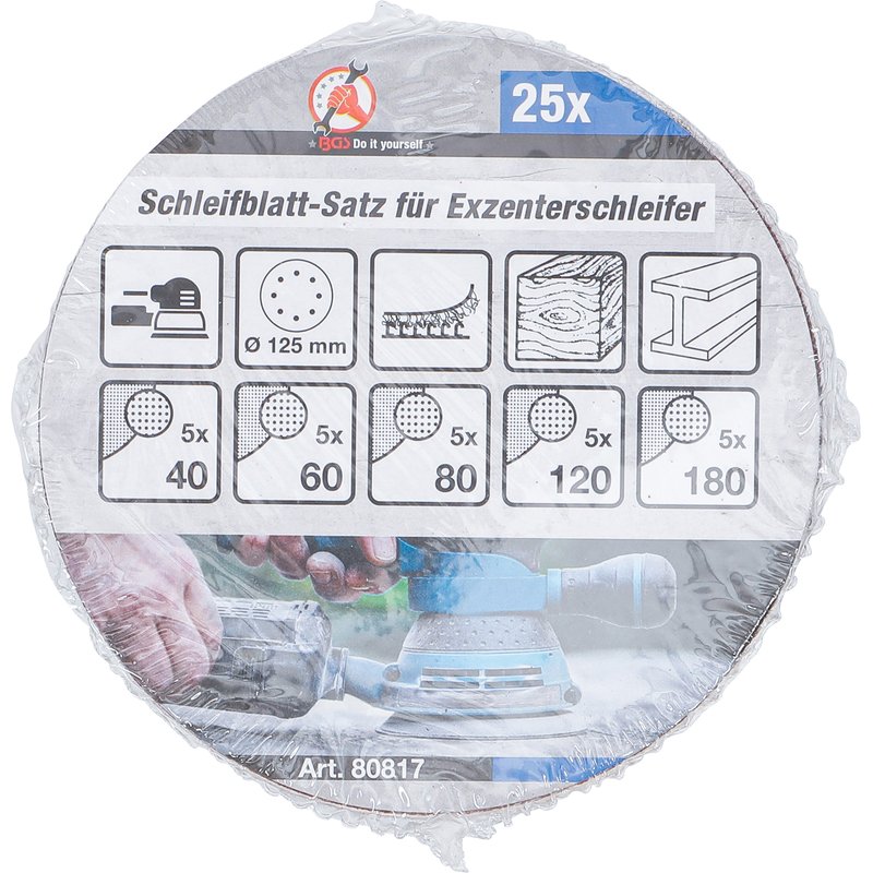 Slibebladssæt til excentersliber | Ø 125 mm | K 40 - 180 | 25 dele - Billede 3