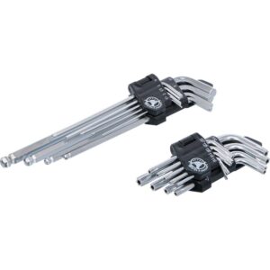 Vinkelnøglesæt | langt | T-profil (til Torx) | T10 - T50 / indvendig sekskant 1,5 - 10 mm | 18 dele