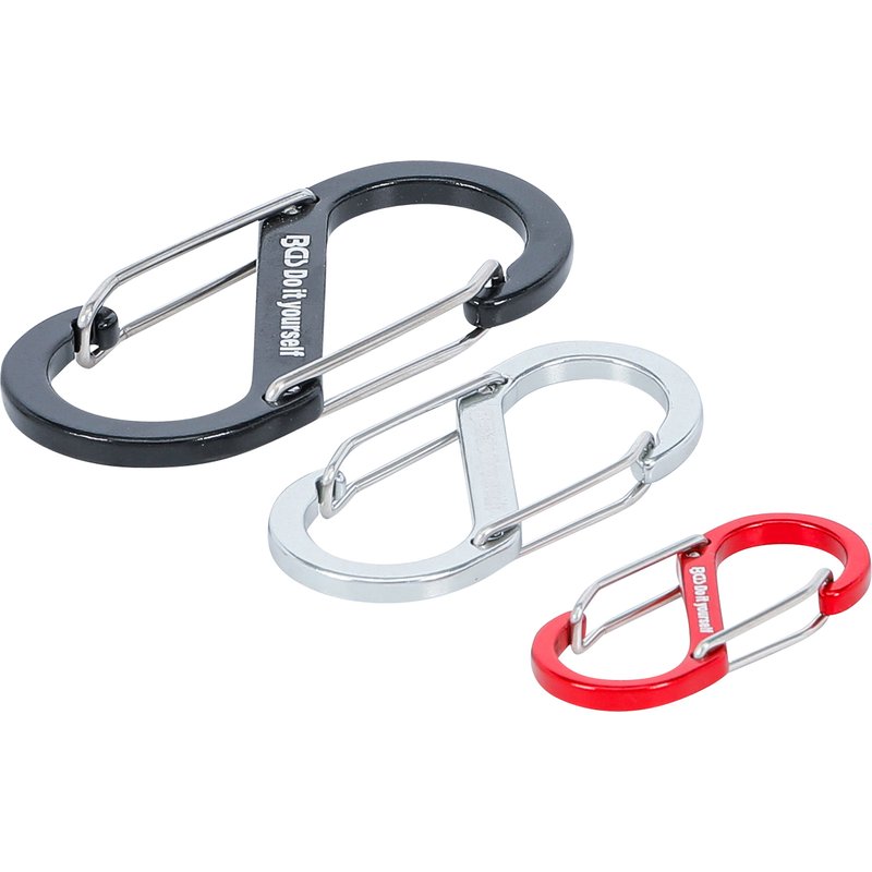 Karabinhage-sortiment med dobbelt åbning | aluminium | 3 dele