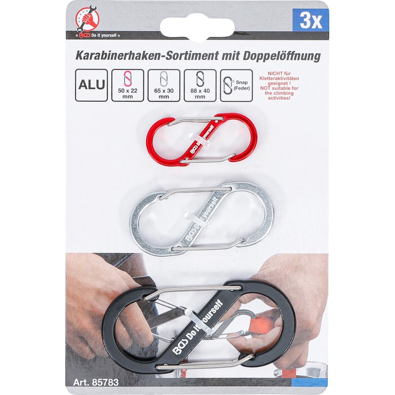 Karabinhage-sortiment med dobbelt åbning | aluminium | 3 dele - Billede 4