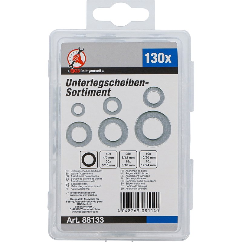 Mellemlægsskivesortiment | Ø 4 - 12 mm (indvendig diameter) | 130 dele - Billede 3