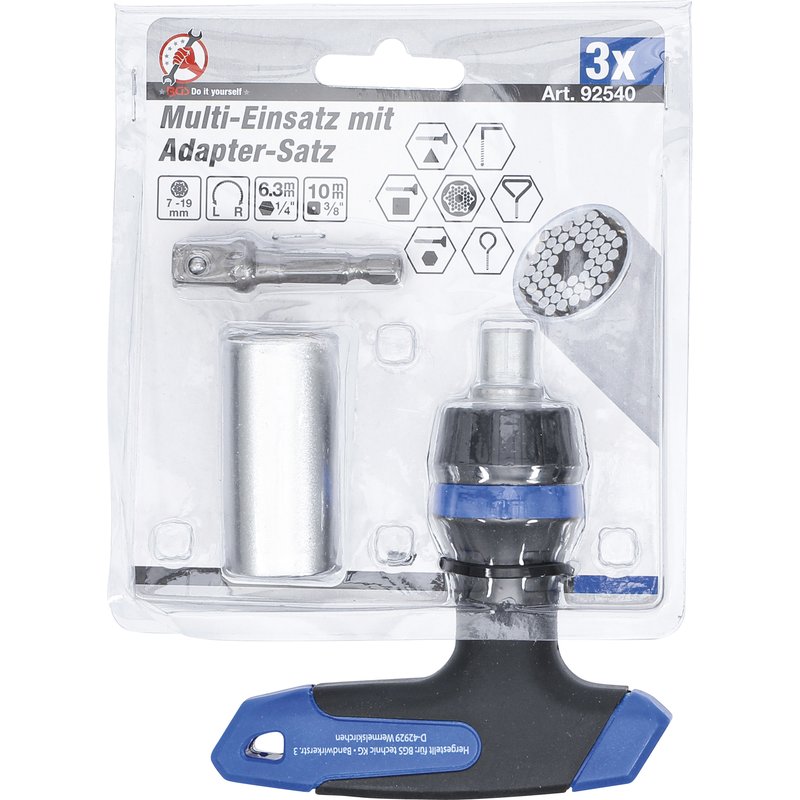 Multitopsæt med adapter-sæt | med skralde-T-greb, omskiftelig | 3 dele - Billede 4
