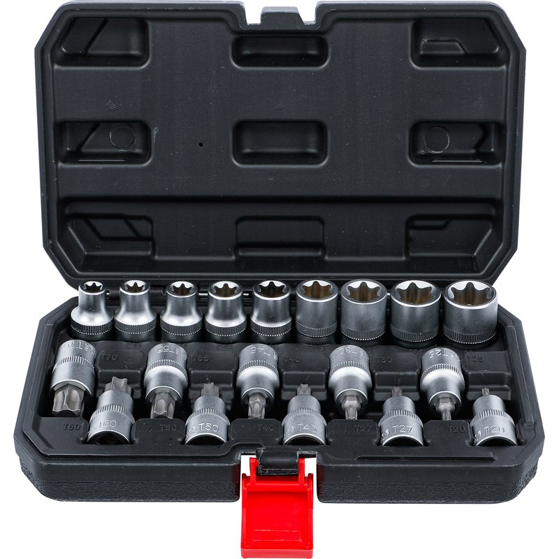 Bittop-/topnøglesæt | indvendig sekskant 12,5 mm (1/2") | T-profil (til Torx) / E-profil | 19 dele